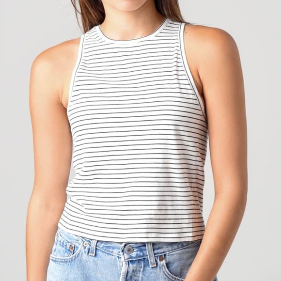 Frame Denim Tops - FRAME Le High Racer Striped Tank in Blanc Multi